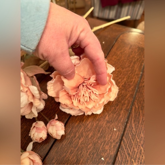 Blush Pink Roses Peonies Floral Green Leaves Wedding Dining Table Arrangement - Picture 11 of 16